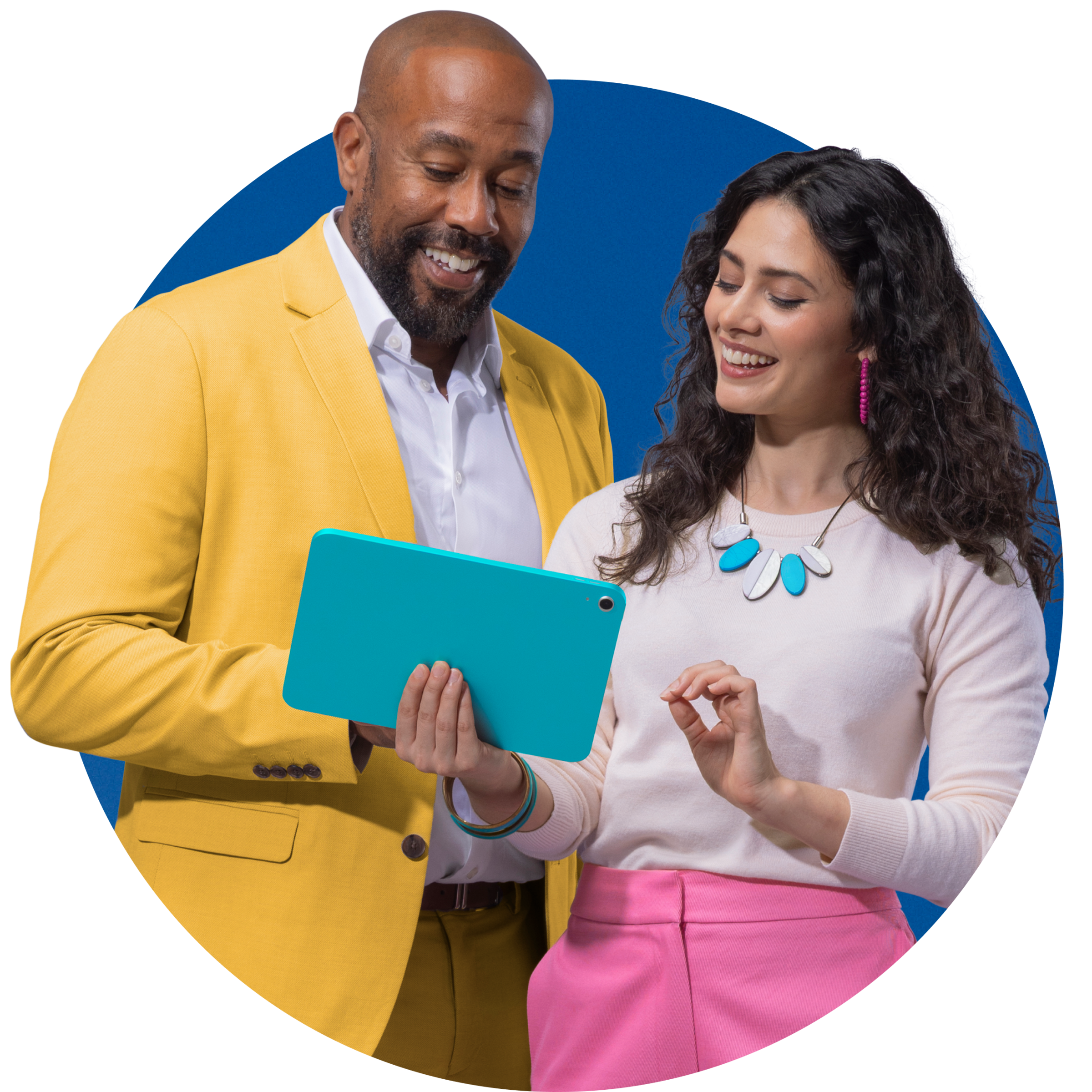 A tutor and a student looking at an Ipad, discussing accounting industry skills using Xero accounting software.